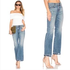 AMO Bex Jean Dreamer Destroy Distressed Boot Cut Revolve Raw Hem Sz 25 NEW